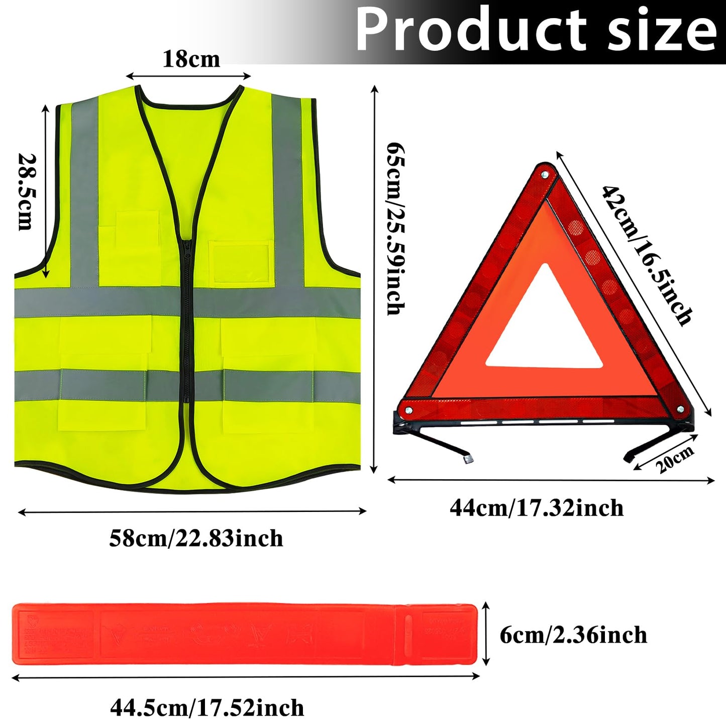 Approved 2-in-1 Car Emergency Kit with Warning Triangle & High-Visibility Vest