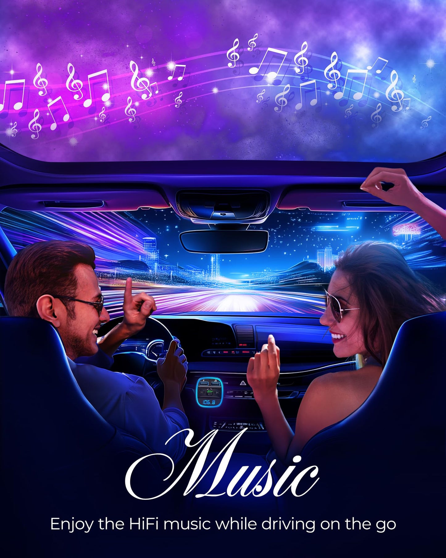 Bluetooth-FM-Transmitter fürs Auto – Freisprecheinrichtung, MP3-Player, Dual-USB-Autoladegerät