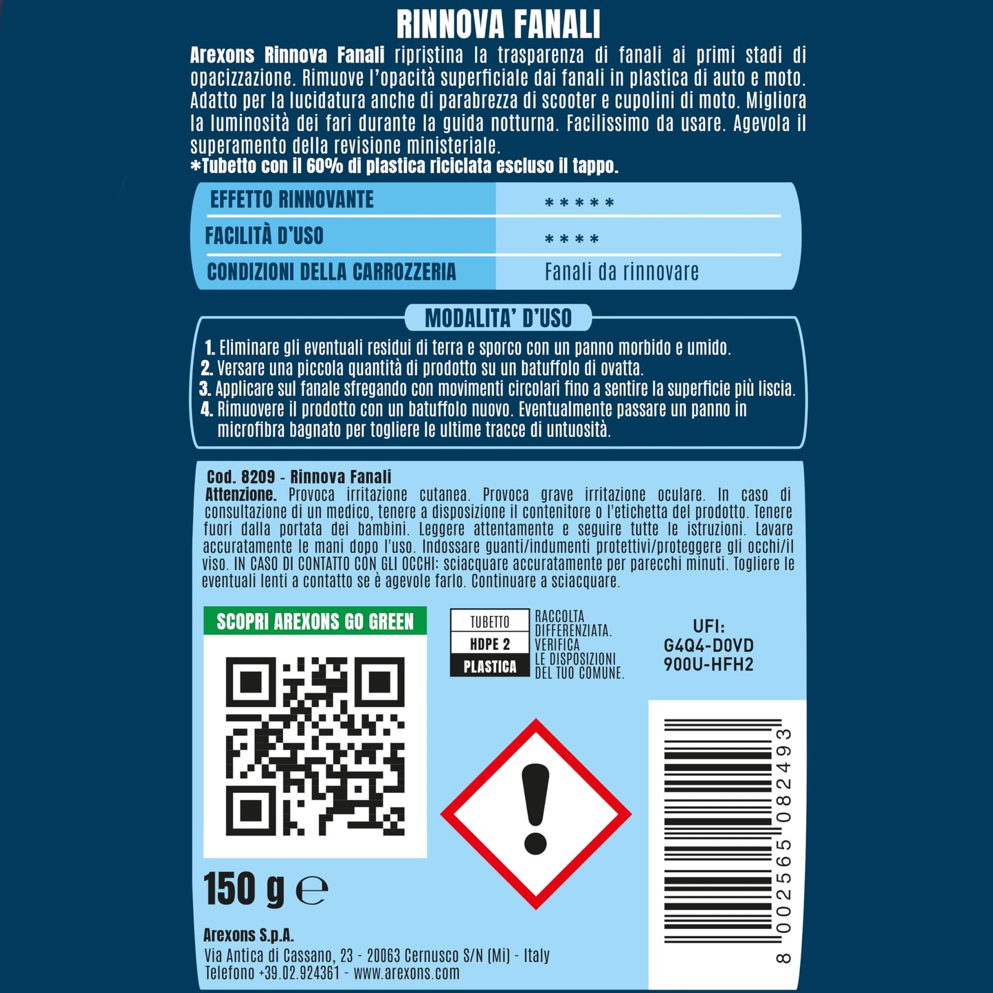 Arexons Scheinwerferpolitur – 50 g – Matte und harte, glänzende Kunststoffpolitur