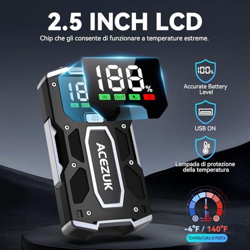 Tragbarer 5000-A-Starthilfe-Booster für Autos und Motorräder (bis 7,0 l Benzin / 5,5 l Diesel) mit LED-Licht und LCD-Display