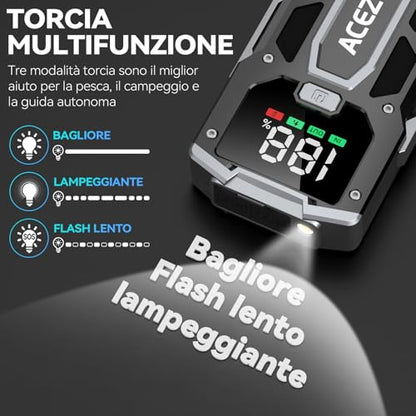 Tragbarer 5000-A-Starthilfe-Booster für Autos und Motorräder (bis 7,0 l Benzin / 5,5 l Diesel) mit LED-Licht und LCD-Display