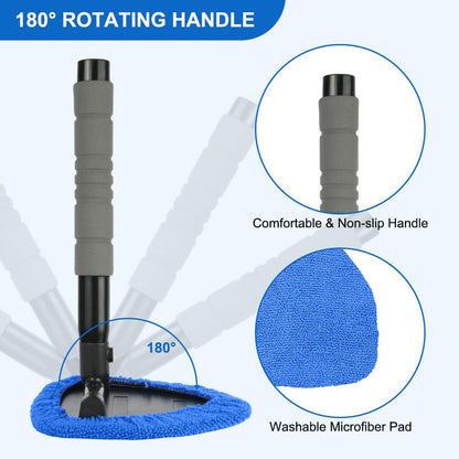 Car Windshield Cleaner – Retractable Cleaning Brush with 5 Microfiber Pads & Spray Bottle – Window, Mirror & Screen Cleaner