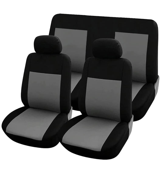 Universelle Autositzbezüge für Vorder- und Rücksitze – 6-teiliges Set, weiches, atmungsaktives Material, Airbag-kompatibel, Grau/Schwarz