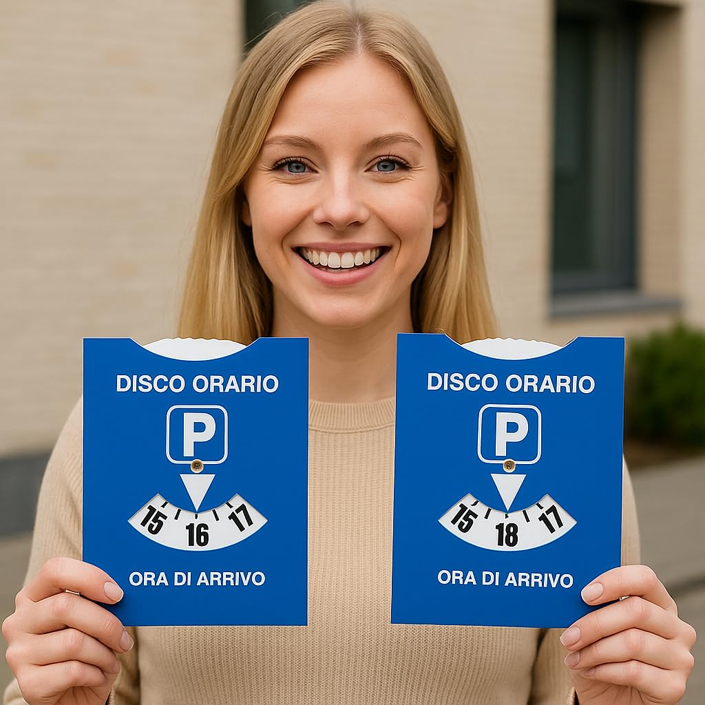 Europäisch zugelassene Parkzeitscheibe mit PVC-Schutzhülle – 15 × 12 cm Italienische Parkzeitscheibe für Pkw, Motorräder und Nutzfahrzeuge
