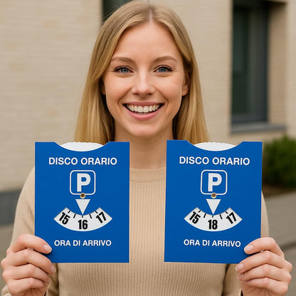 Europäisch zugelassene Parkzeitscheibe mit PVC-Schutzhülle – 15 × 12 cm Italienische Parkzeitscheibe für Pkw, Motorräder und Nutzfahrzeuge