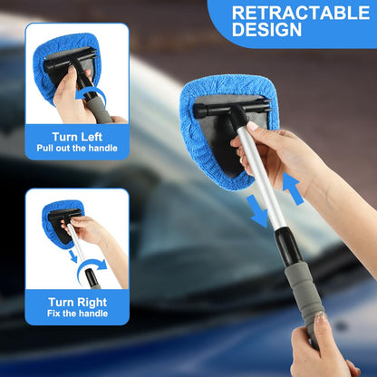 Car Windshield Cleaner – Retractable Cleaning Brush with 5 Microfiber Pads & Spray Bottle – Window, Mirror & Screen Cleaner