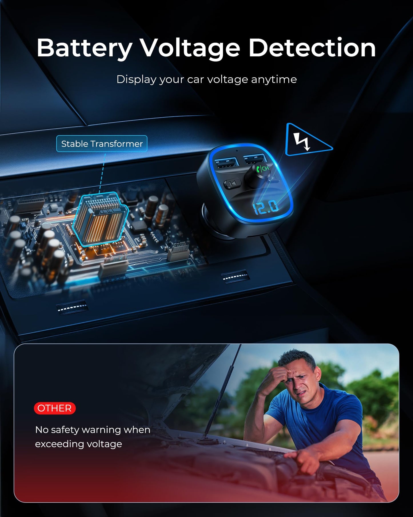 Bluetooth-FM-Transmitter fürs Auto – Freisprecheinrichtung, MP3-Player, Dual-USB-Autoladegerät