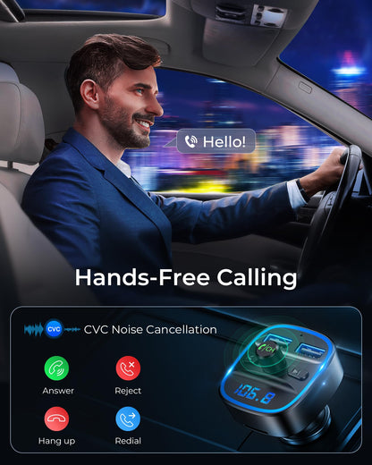 Bluetooth-FM-Transmitter fürs Auto – Freisprecheinrichtung, MP3-Player, Dual-USB-Autoladegerät