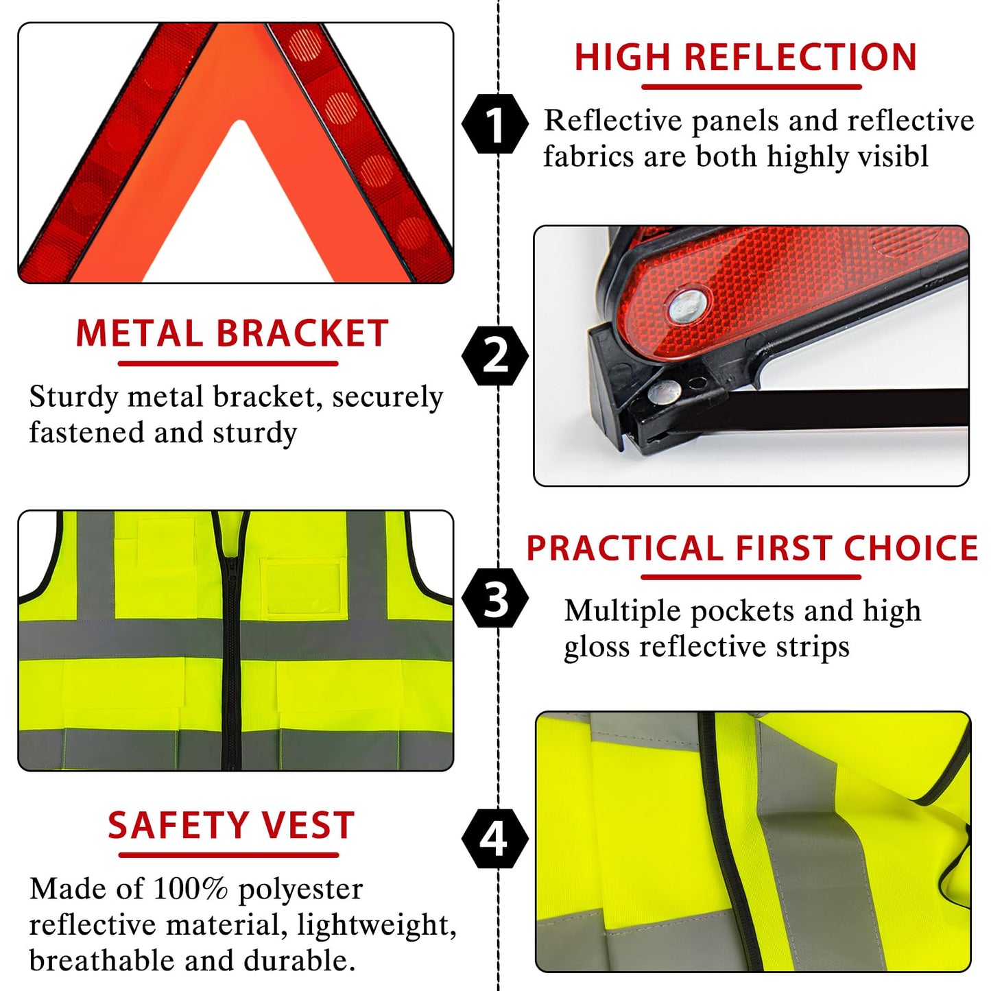 Zugelassenes 2-in-1-Auto-Notfallset mit Warndreieck und Warnweste