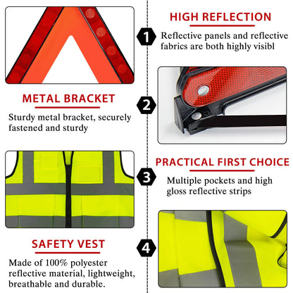 Zugelassenes 2-in-1-Auto-Notfallset mit Warndreieck und Warnweste