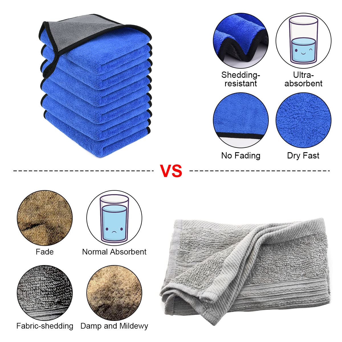 6 Pcs 30x40cm Car Microfiber Cloth Multi-Purpose Lint-Free Cleaning Cloth
