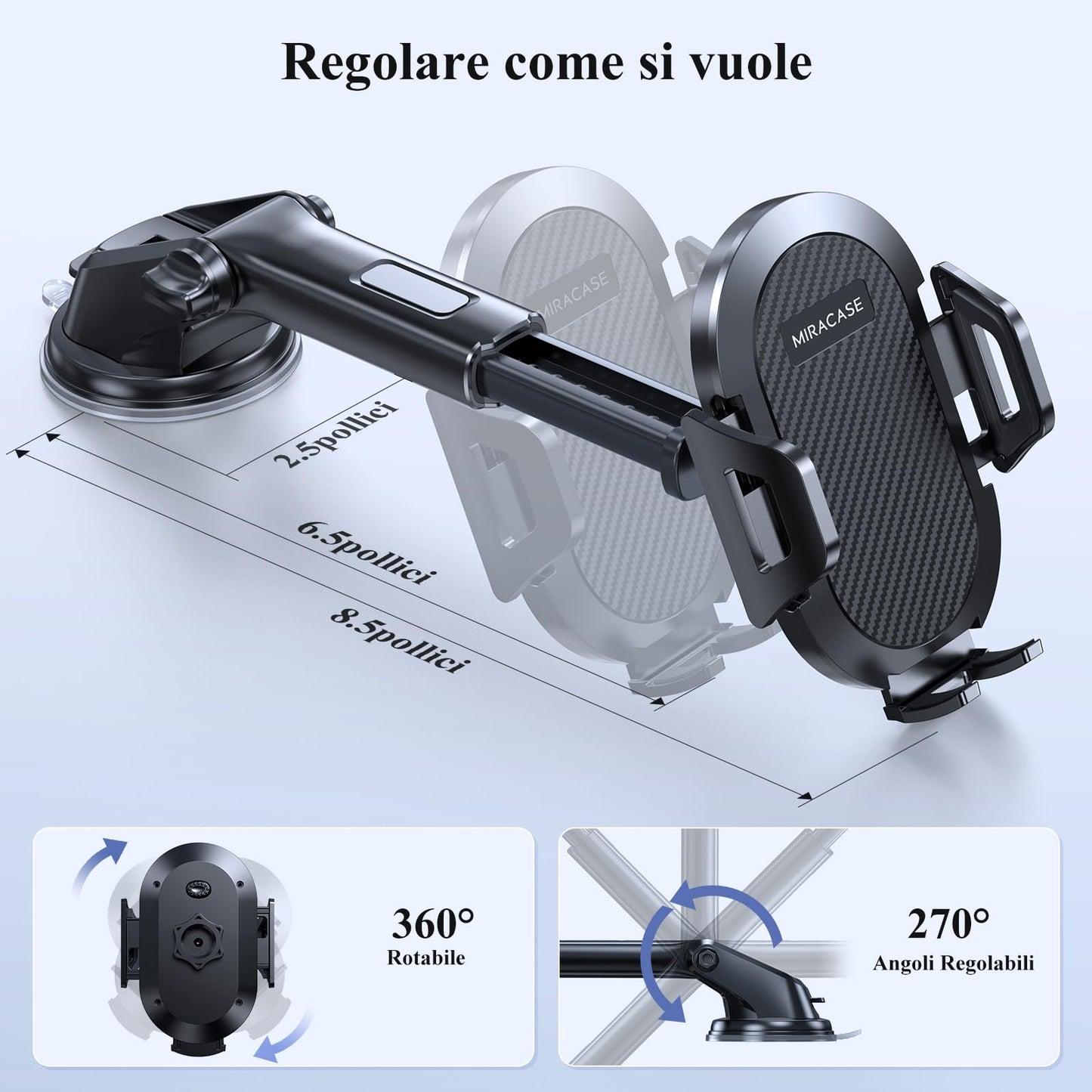 Miracase Universal-Autotelefonhalterung – 3-in-1-Halterung für Armaturenbrett, Windschutzscheibe und Lüftungsschlitze mit Saugnapf in Militärqualität