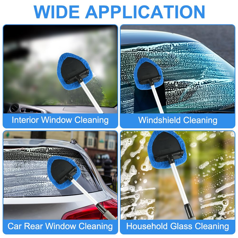 Car Windshield Cleaner – Retractable Cleaning Brush with 5 Microfiber Pads & Spray Bottle – Window, Mirror & Screen Cleaner