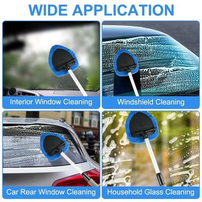 Car Windshield Cleaner – Retractable Cleaning Brush with 5 Microfiber Pads & Spray Bottle – Window, Mirror & Screen Cleaner