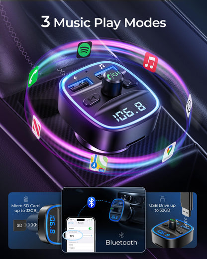 Bluetooth-FM-Transmitter fürs Auto – Freisprecheinrichtung, MP3-Player, Dual-USB-Autoladegerät